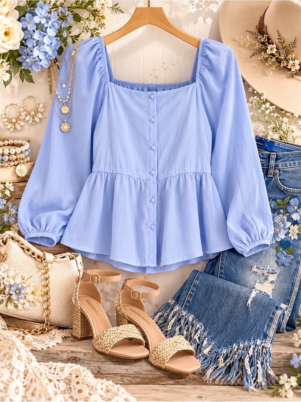 Entro Light Blue Button-Up Blouse NWOT